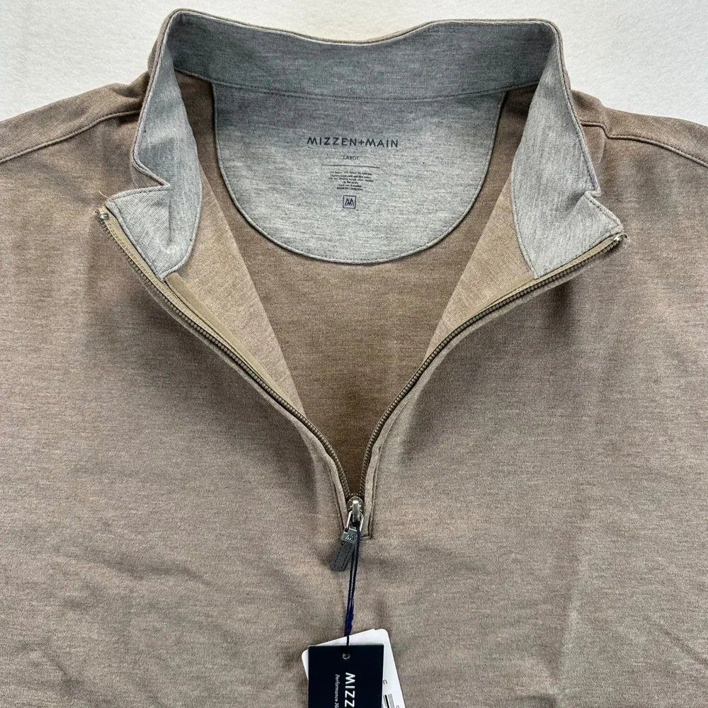 Mizzen+Main Mens ProFlex Quarter Zip Pullover Light Pastel Brown Large NEW Golf